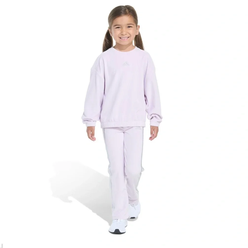 Adidas Lavender Velvet Set flare pants crew sweatshirt